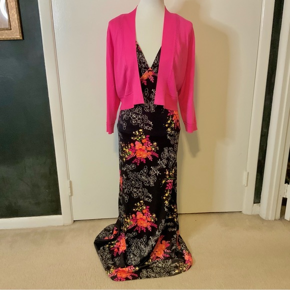 Low Cut Plunge Vintage Sexy Floral Flower Dress 10/L - Picture 3 of 6